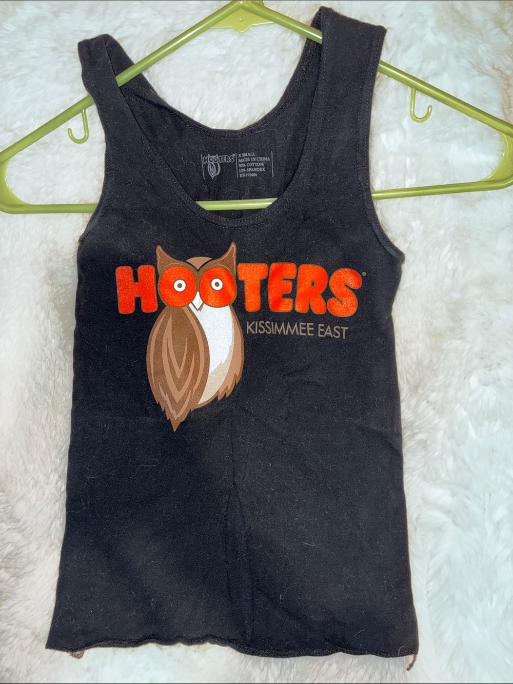 Hooters Black Tank with Orange Logo and Brown Owl Graphic